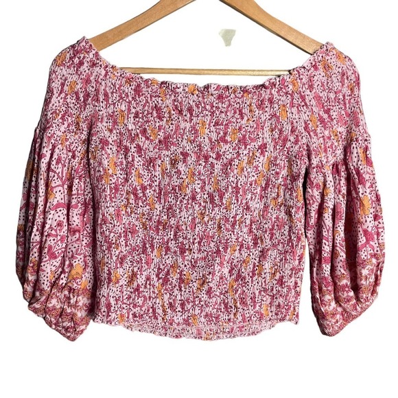 Poupette St Barth Ariel Smocked Blouse Top Pink Clary Size M/L - Picture 5 of 6